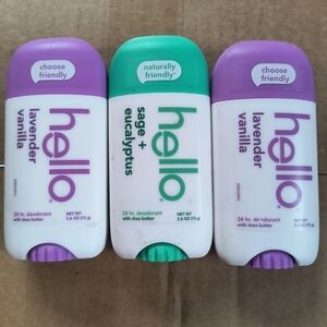 Hello Deodorant 3 Pack- 2 Lavender Vanilla and 1 Sage Eucalyptus 2.4 Oz Each